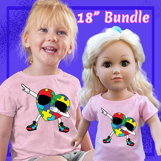 Dabbing Autism Heart, 18" Doll Regular Tee Bundle