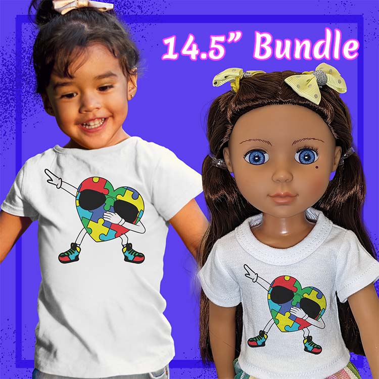 Dabbing Autism Heart, 14" Doll Regular Tee Bundle