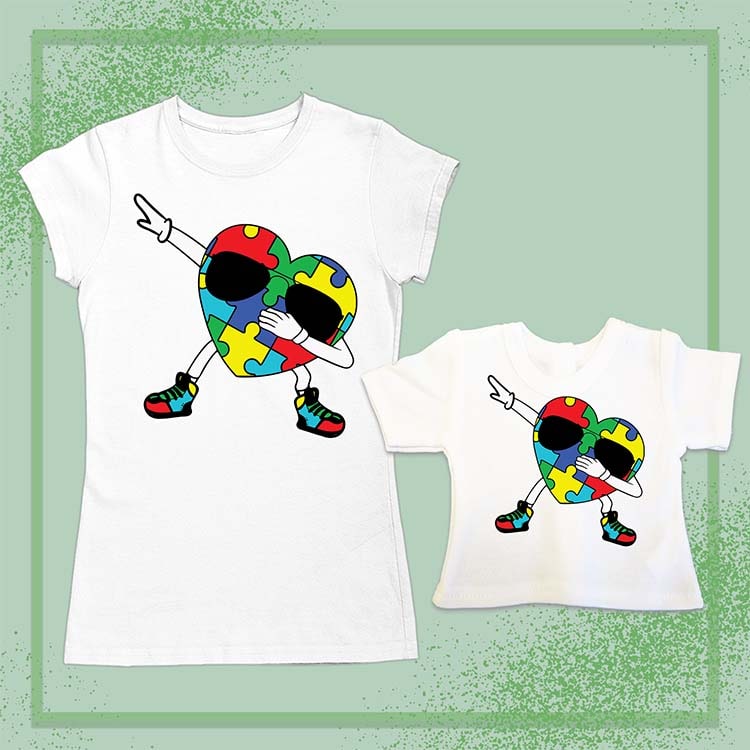 Dabbing Autism Heart, 14" Doll Regular Tee Bundle