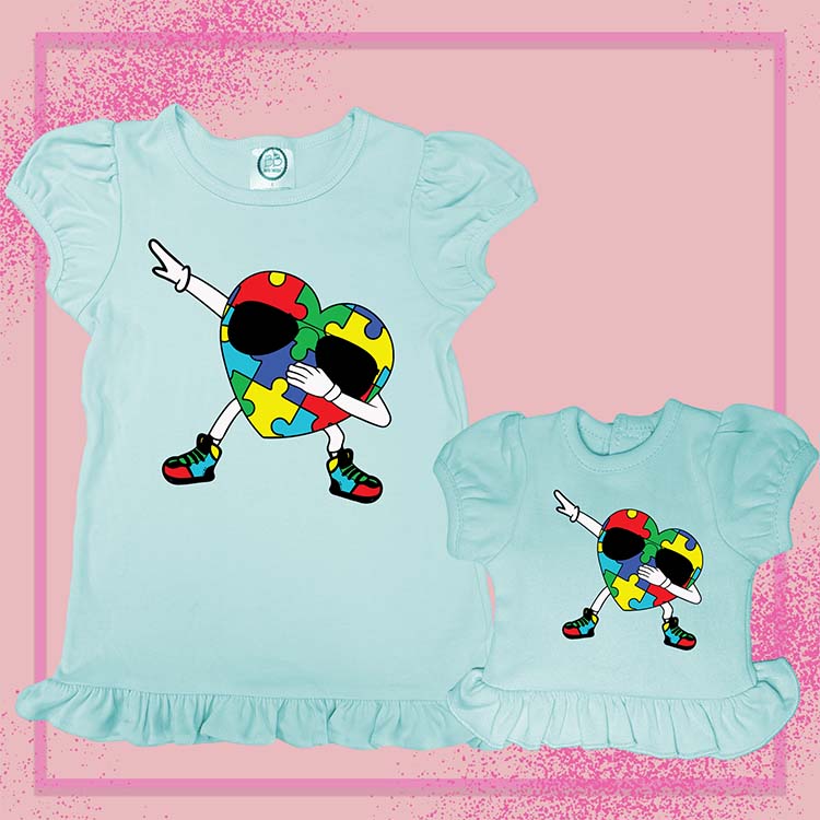 Dabbing Autism Heart, Extra Ruffle Girl's & Doll Shirts