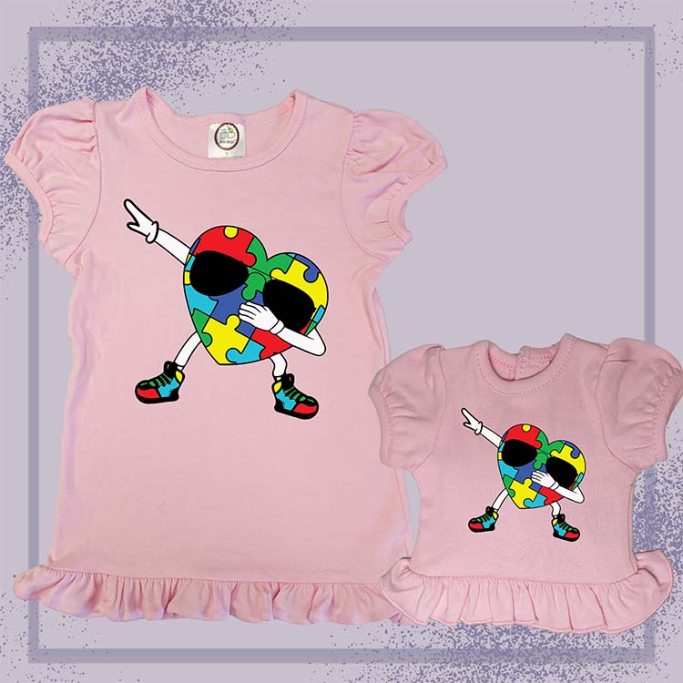 Dabbing Autism Heart, Extra Ruffle Girl's & Doll Shirts