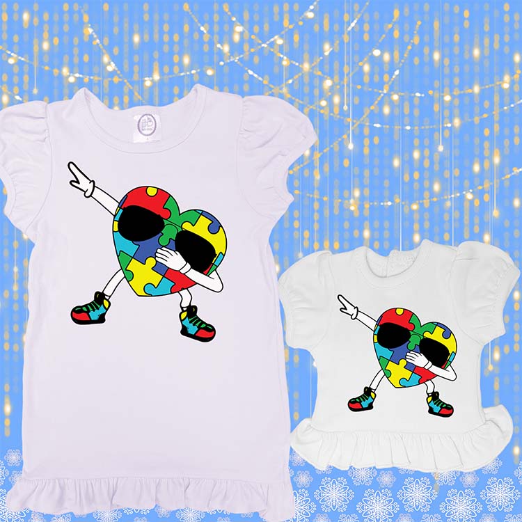 Dabbing Autism Heart, Extra Ruffle Girl's & Doll Shirts