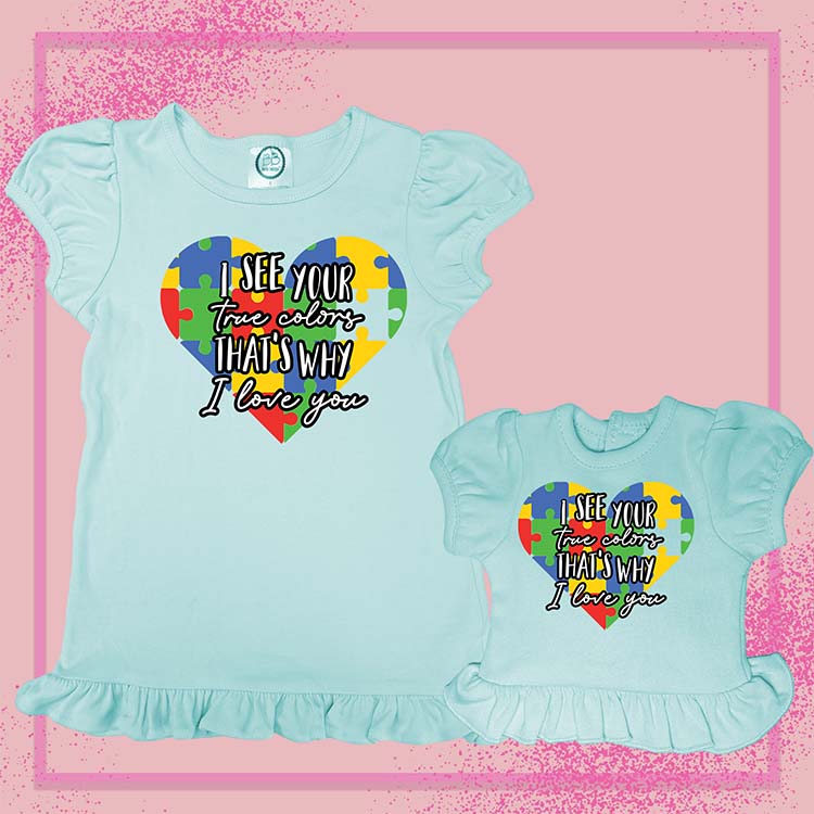 Autism True Colors, Extra Ruffle Girl's & Doll Shirts