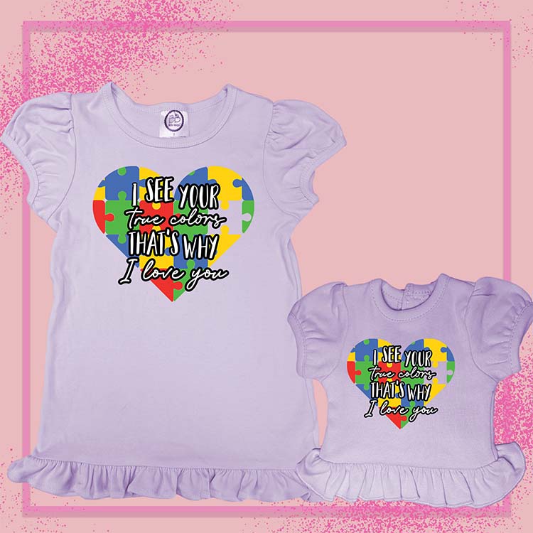 Autism True Colors, Extra Ruffle Girl's & Doll Shirts