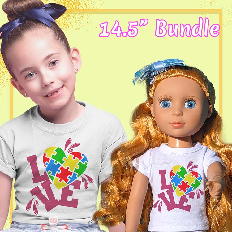 Autism Love Heart, 14" Doll Regular Tee Bundle