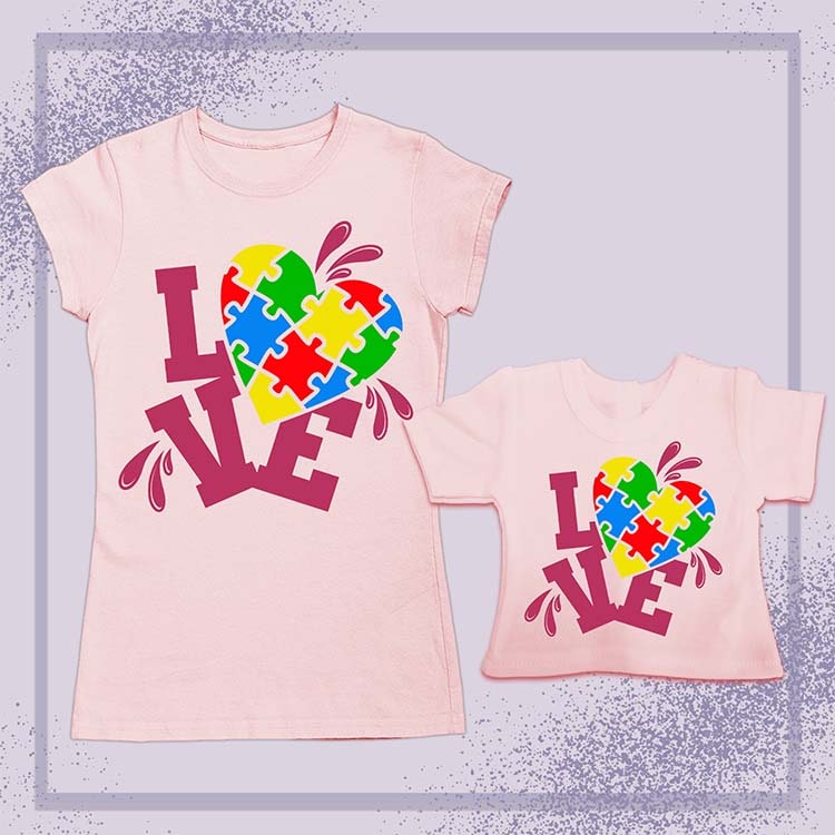 Autism Love Heart, 18" Doll Regular Tee Bundle