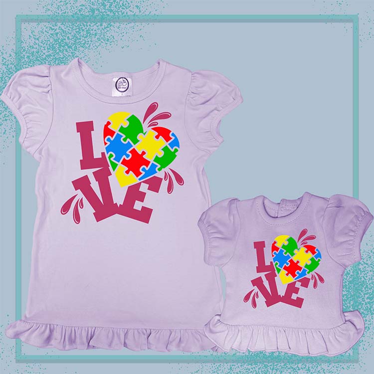 Autism Love Heart, Extra Ruffle Girl's & Doll Shirts