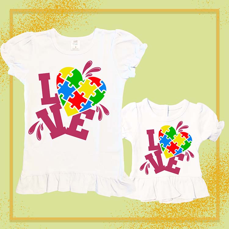 Autism Love Heart, Extra Ruffle Girl's & Doll Shirts
