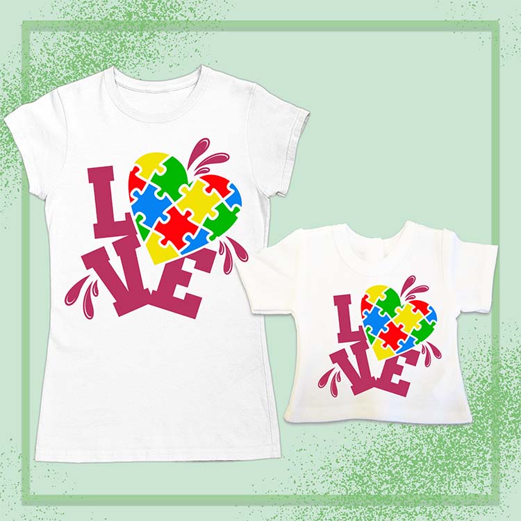 Autism Love Heart, 14" Doll Regular Tee Bundle