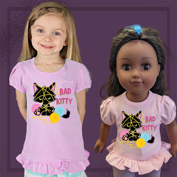 Bad Kitty, 18" Doll Ruffle Tee Bundle