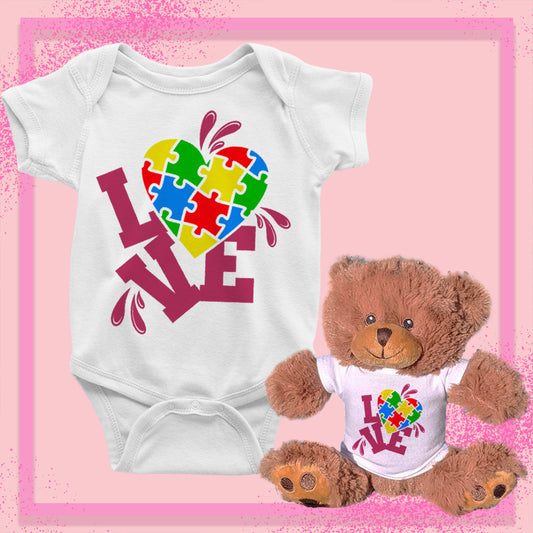 Autism Puzzle Love Heart, Baby Teddy Bear Bundle