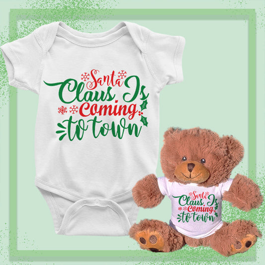 Santa is Coming To Town, Christmas, Baby Teddy Bear Bundle