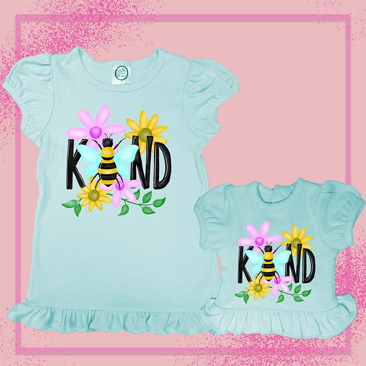 Bee Kind, Extra Ruffle Girl's & Doll Shirts