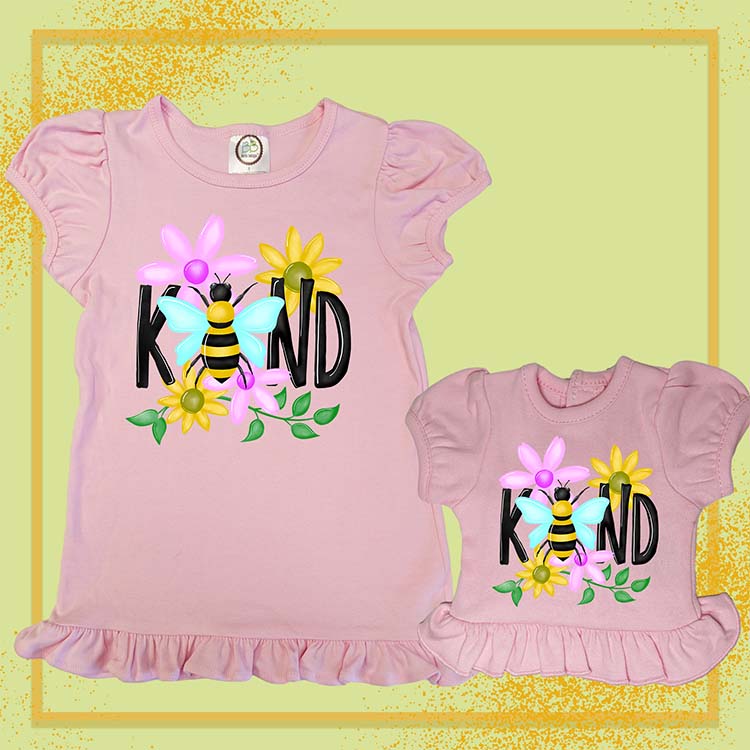 Bee Kind, Extra Ruffle Girl's & Doll Shirts