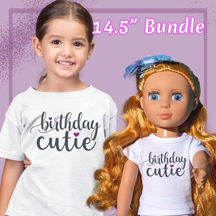 Birthday Cutie, 14" Doll Regular Tee Bundle