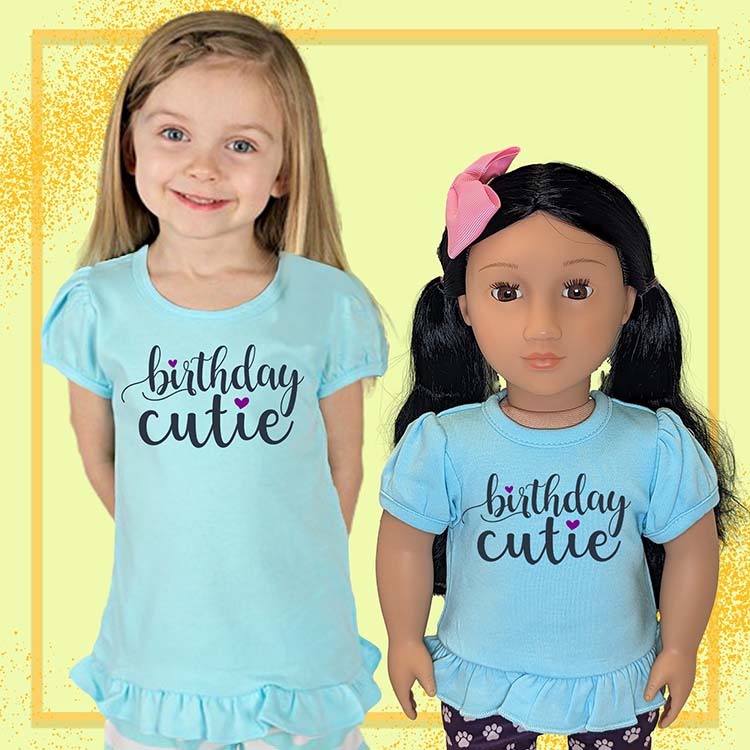 Birthday Cutie, 18" Doll Ruffle Tee Bundle