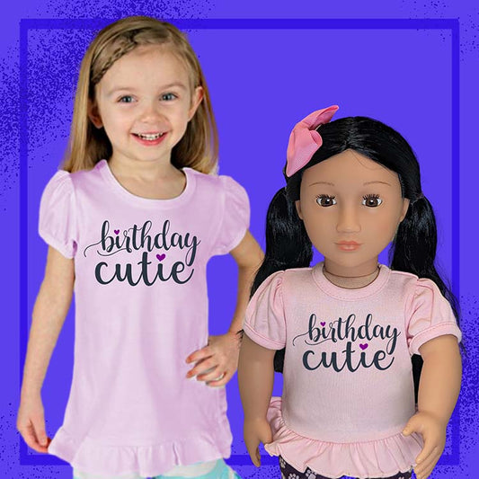 Birthday Cutie, 18" Doll Ruffle Tee Bundle