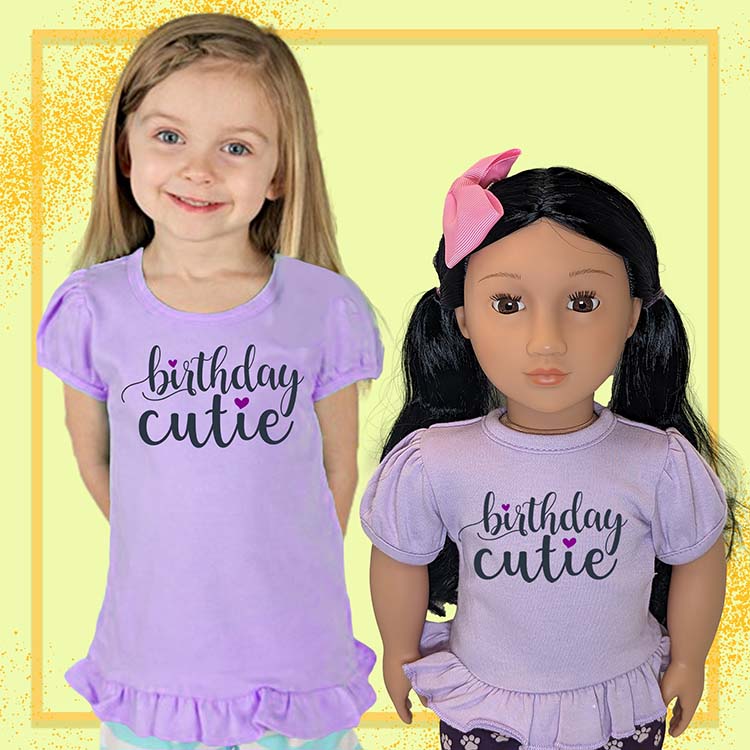 Birthday Cutie, 18" Doll Ruffle Tee Bundle