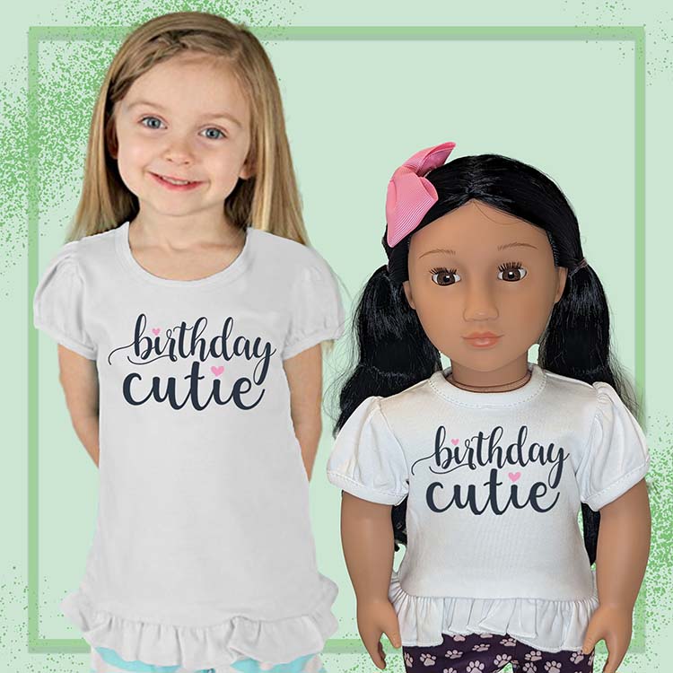 Birthday Cutie, 18" Doll Ruffle Tee Bundle