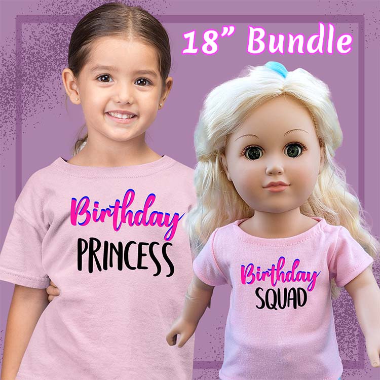 Birthday Princess, 18" Doll Regular Tee Bundle