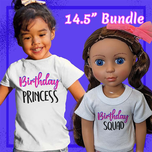 Birthday Princess, 14" Doll Regular Tee Bundle