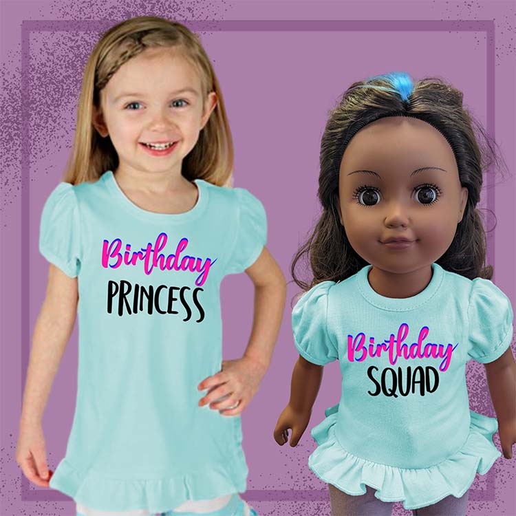 Birthday Princess, 18" Doll Ruffle Tee Bundle