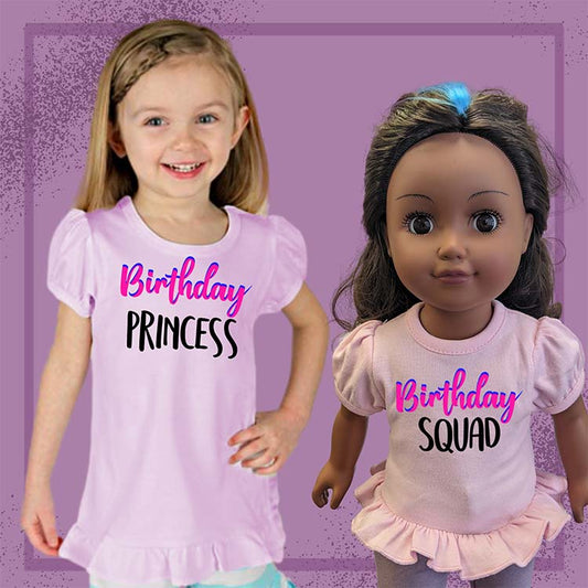 Birthday Princess, 18" Doll Ruffle Tee Bundle