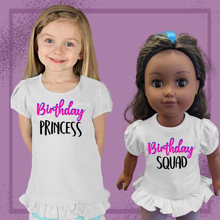 Birthday Princess, 18" Doll Ruffle Tee Bundle