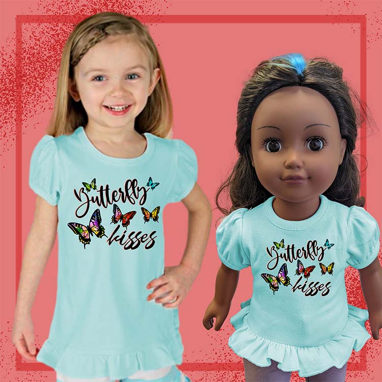 Butterfly Kisses, 18" Doll Ruffle Tee Bundle