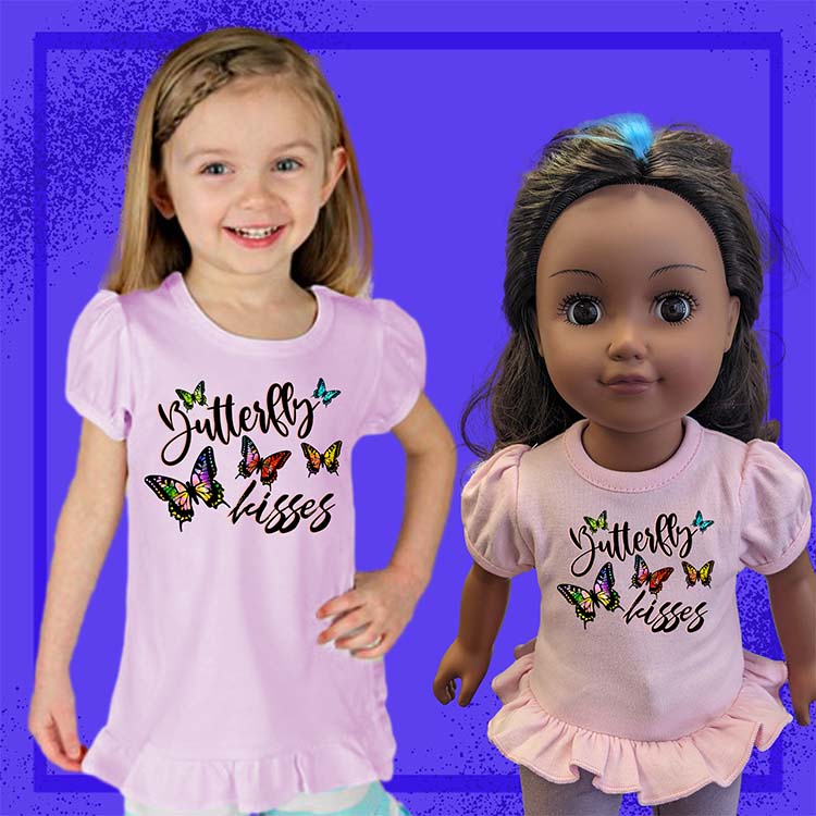 Butterfly Kisses, 18" Doll Ruffle Tee Bundle