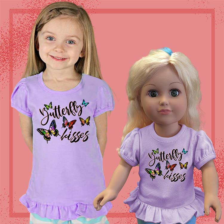 Butterfly Kisses, 18" Doll Ruffle Tee Bundle