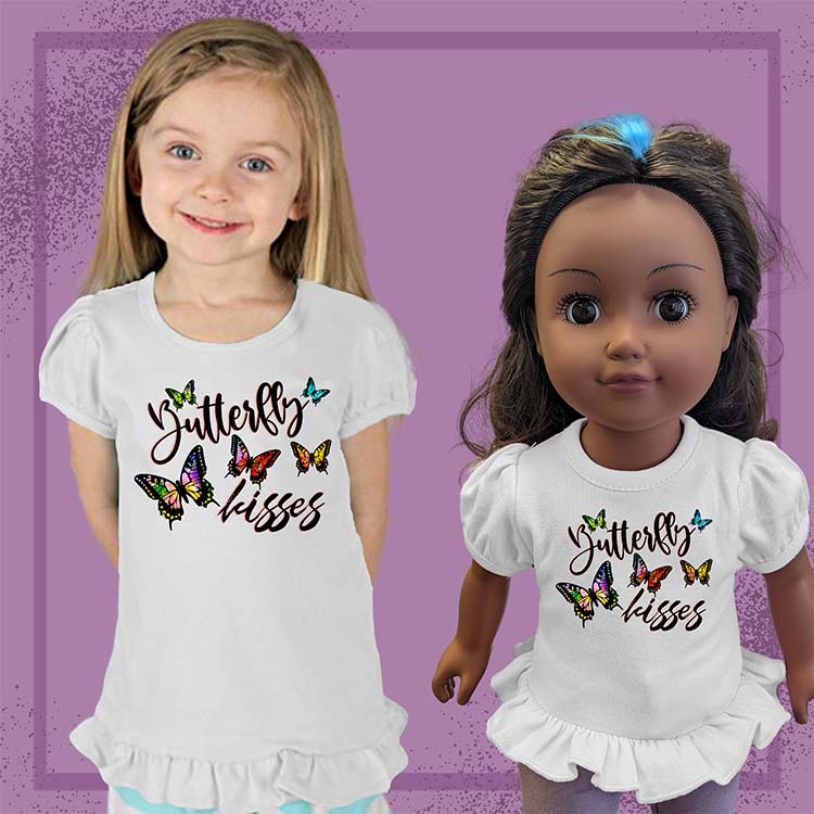 Butterfly Kisses, 18" Doll Ruffle Tee Bundle