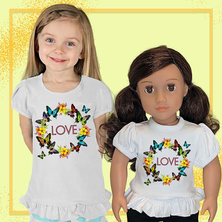 Butterfly Love, 18" Doll Ruffle Tee Bundle