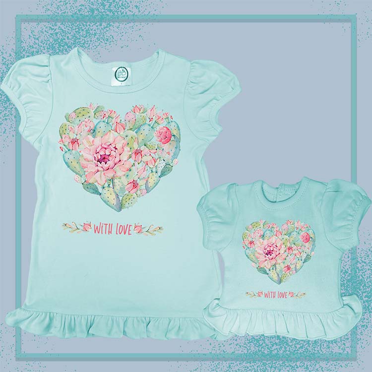 Cactus Heart, Extra Ruffle Girl's & Doll Shirts