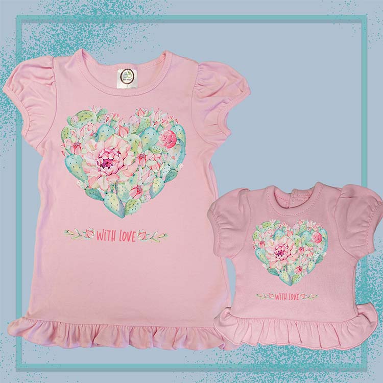 Cactus Heart, 18" Doll Ruffle Tee Bundle