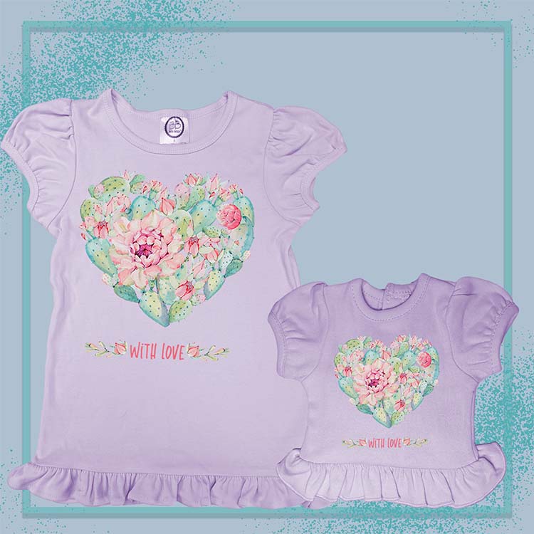 Cactus Heart, Extra Ruffle Girl's & Doll Shirts