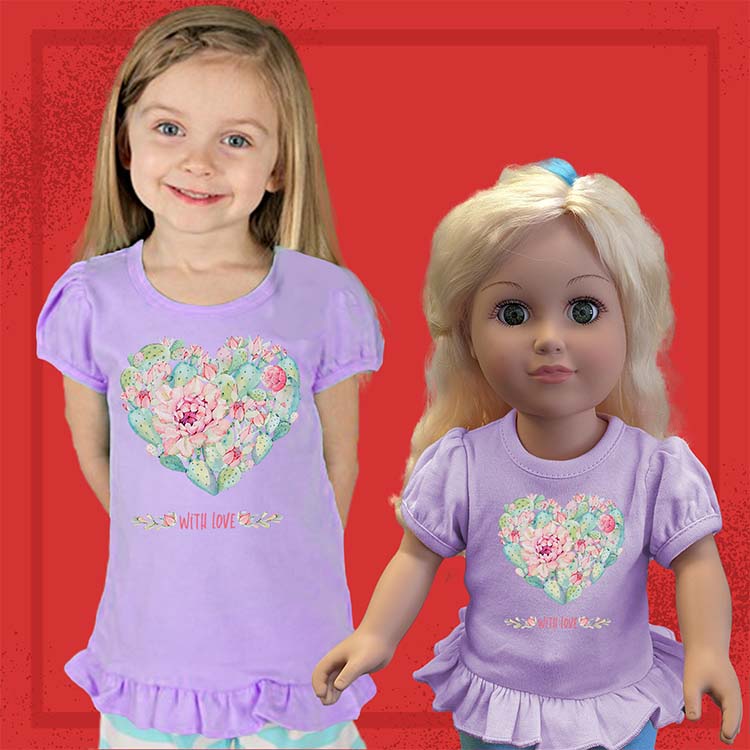 Cactus Heart, 18" Doll Ruffle Tee Bundle