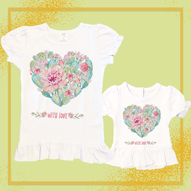 Cactus Heart, Extra Ruffle Girl's & Doll Shirts