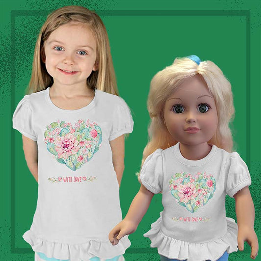 Cactus Heart, 18" Doll Ruffle Tee Bundle