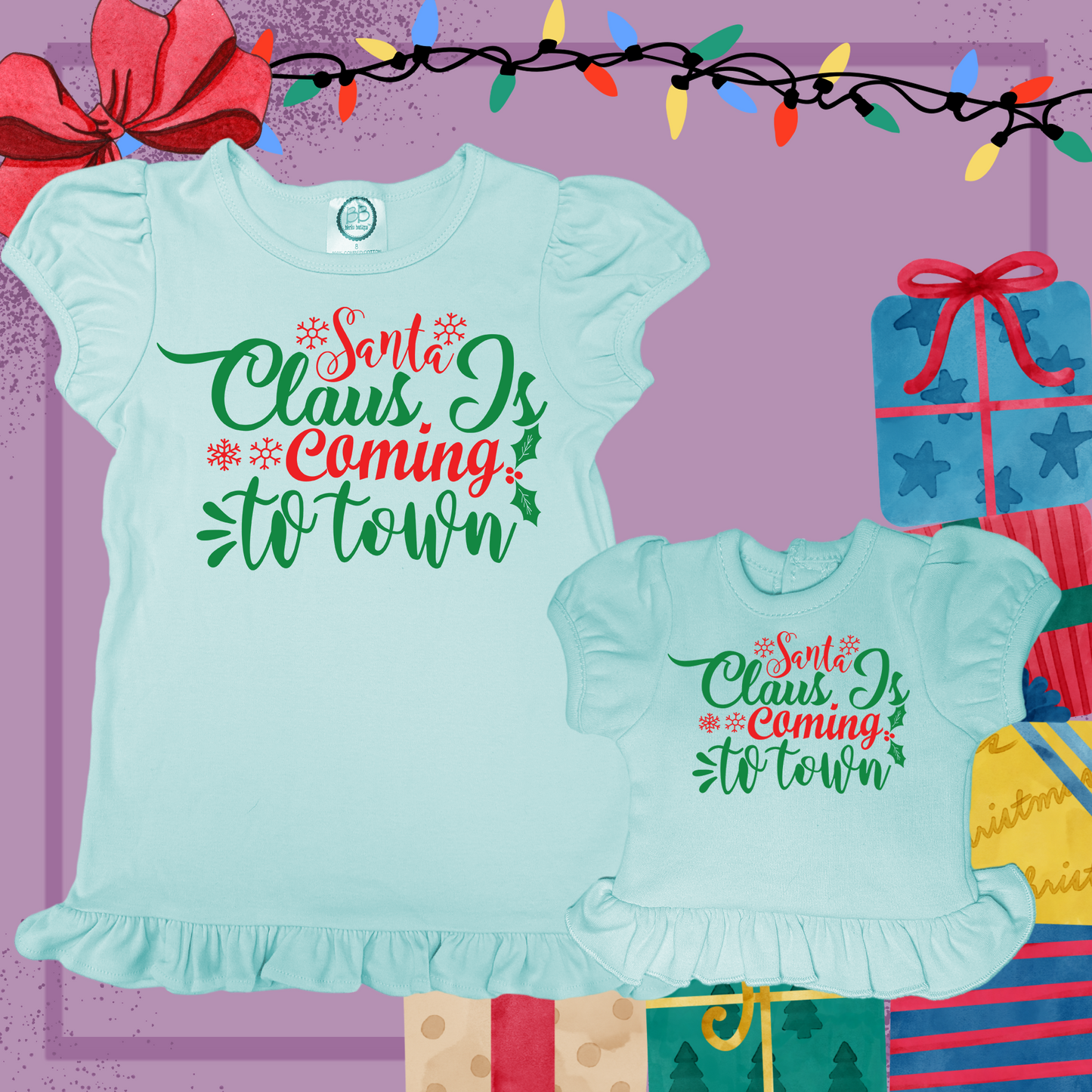 Santa Clause is Coming To Town, 18" Doll Ruffle Tee Bundle