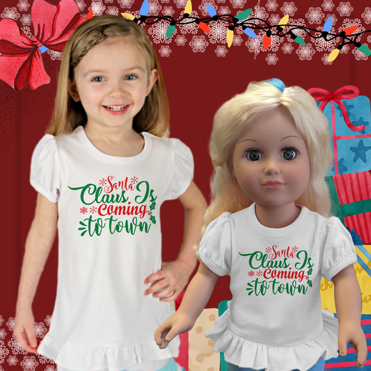 Santa Clause is Coming To Town, 18" Doll Ruffle Tee Bundle