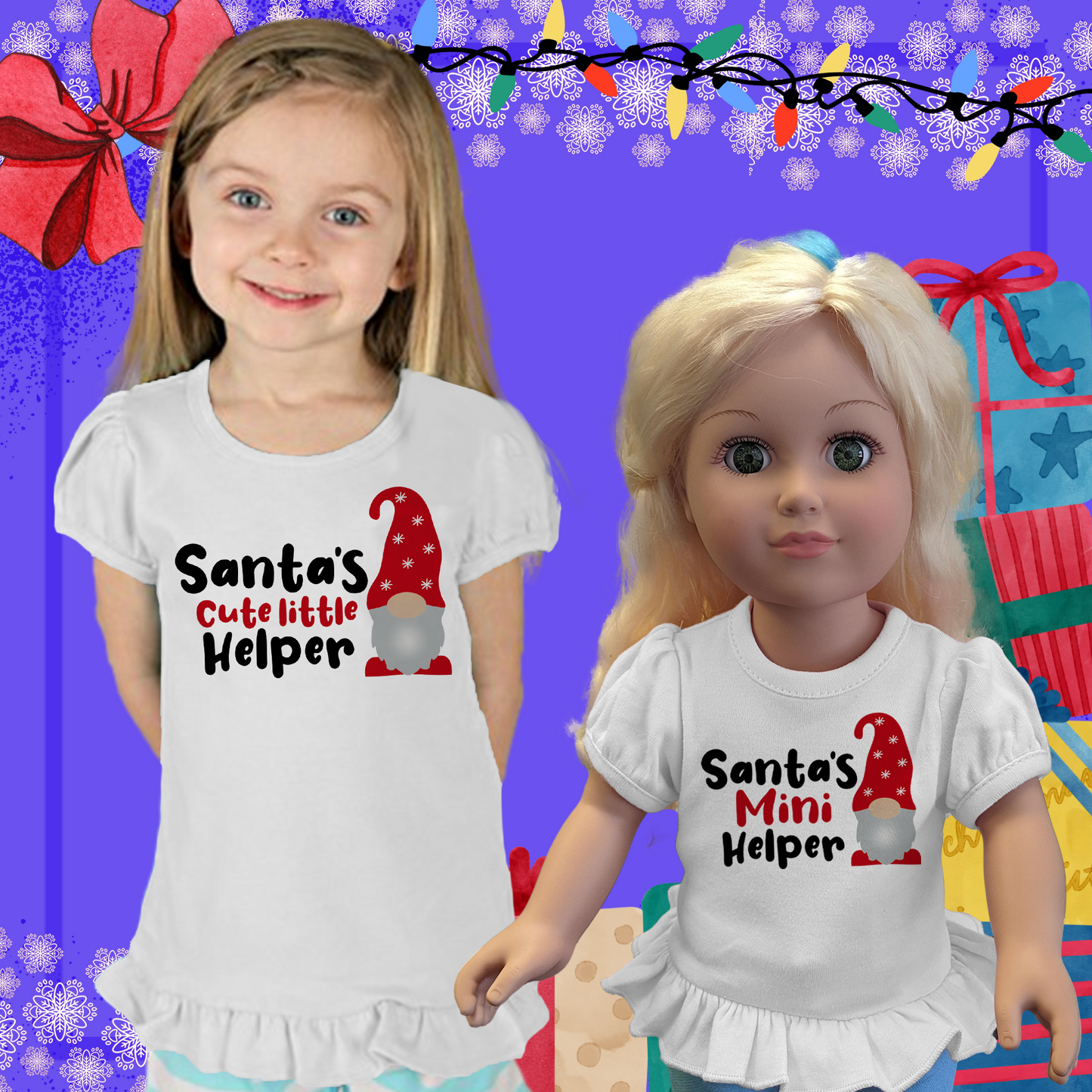 Santa's Cute Little Helper, 18" Doll Ruffle Tee Bundle