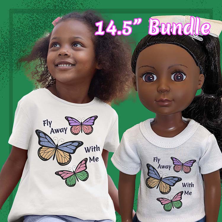 Fly Away with Me Butterflies, 14" Doll Regular Tee Bundle