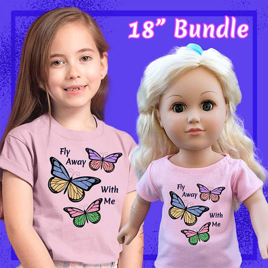 Fly Away with Me Butterflies, 18" Doll Regular Tee Bundle