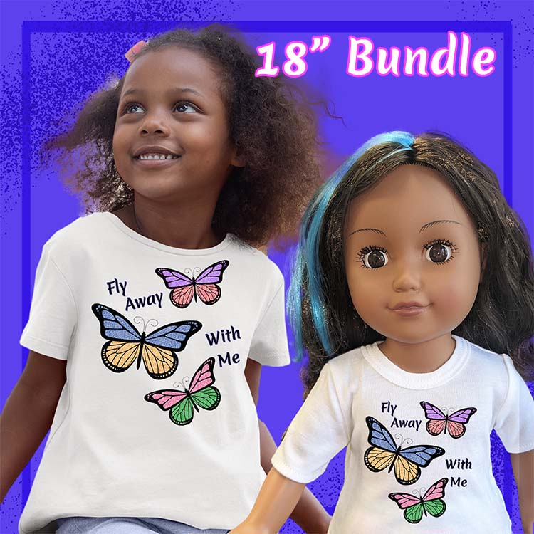 Fly Away with Me Butterflies, 18" Doll Regular Tee Bundle