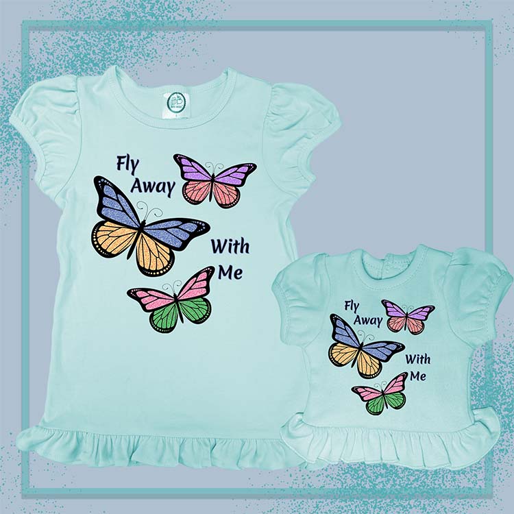 Fly Away With Me Butterflies, Extra Ruffle Girl's & Doll Shirts