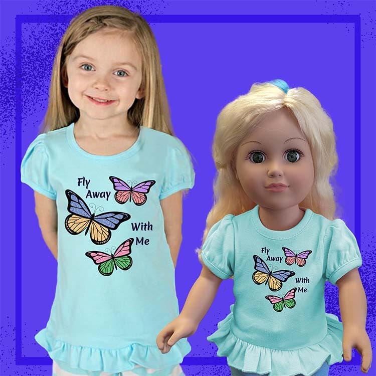 Fly Away With Me Butterflies, 18" Doll Ruffle Tee Bundle