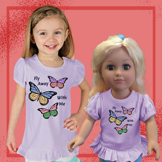 Fly Away With Me Butterflies, 18" Doll Ruffle Tee Bundle