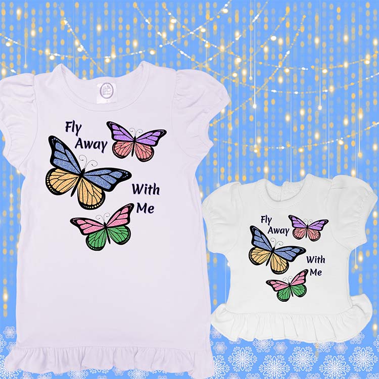 Fly Away With Me Butterflies, Extra Ruffle Girl's & Doll Shirts