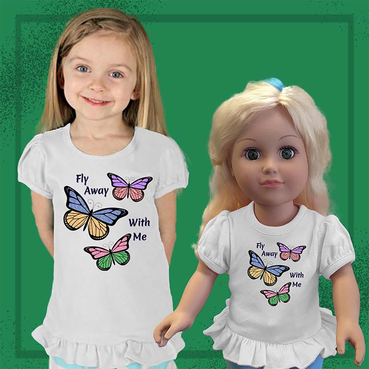 Fly Away With Me Butterflies, 18" Doll Ruffle Tee Bundle